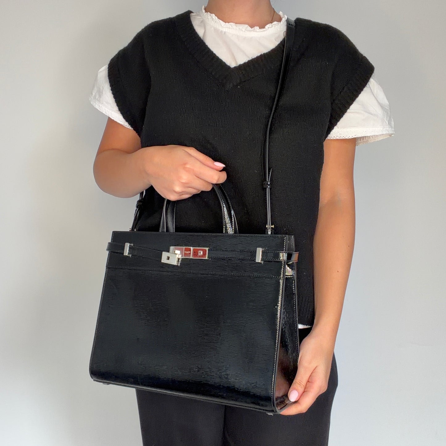 Saint Laurent Manhattan Tote Medium Black Patent Silver GW (2019)