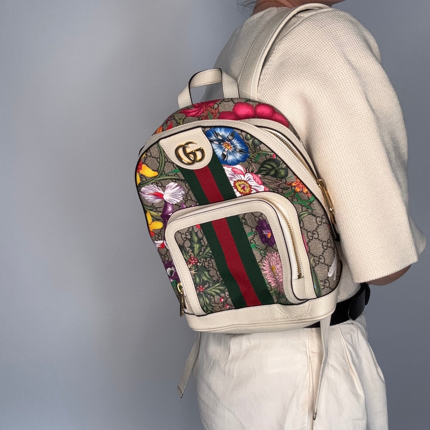 Gucci Ophidia Backpack Flora GG Supreme and Ivory Leather