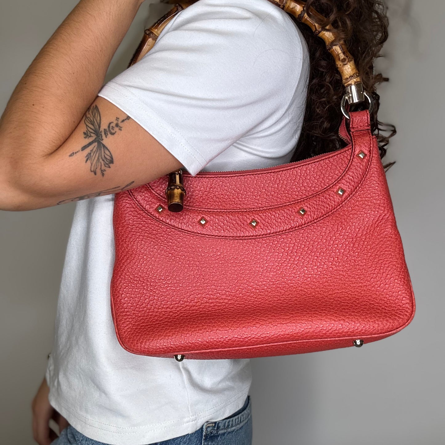 Gucci Bamboo Handle Bag Coral Leather