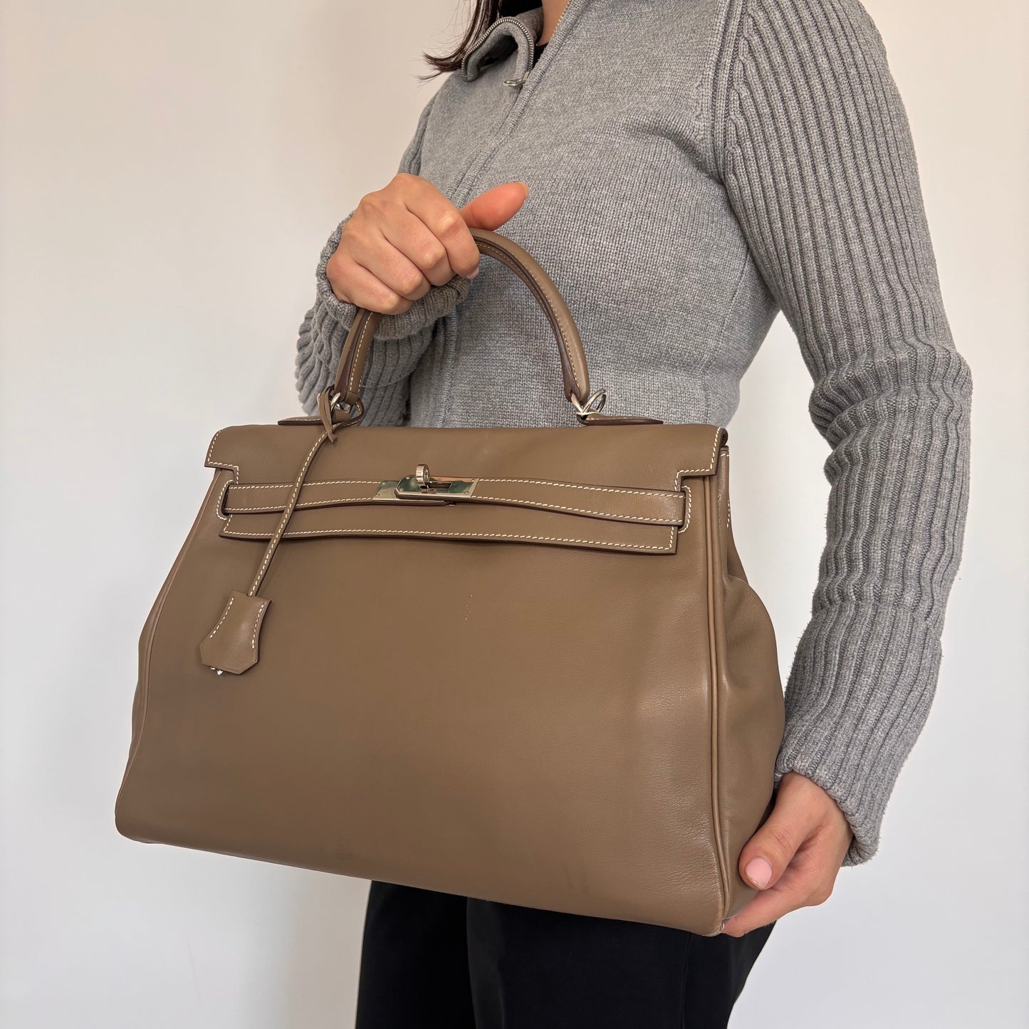 Hermes Kelly 35 Etoupe Swift PHW 2000