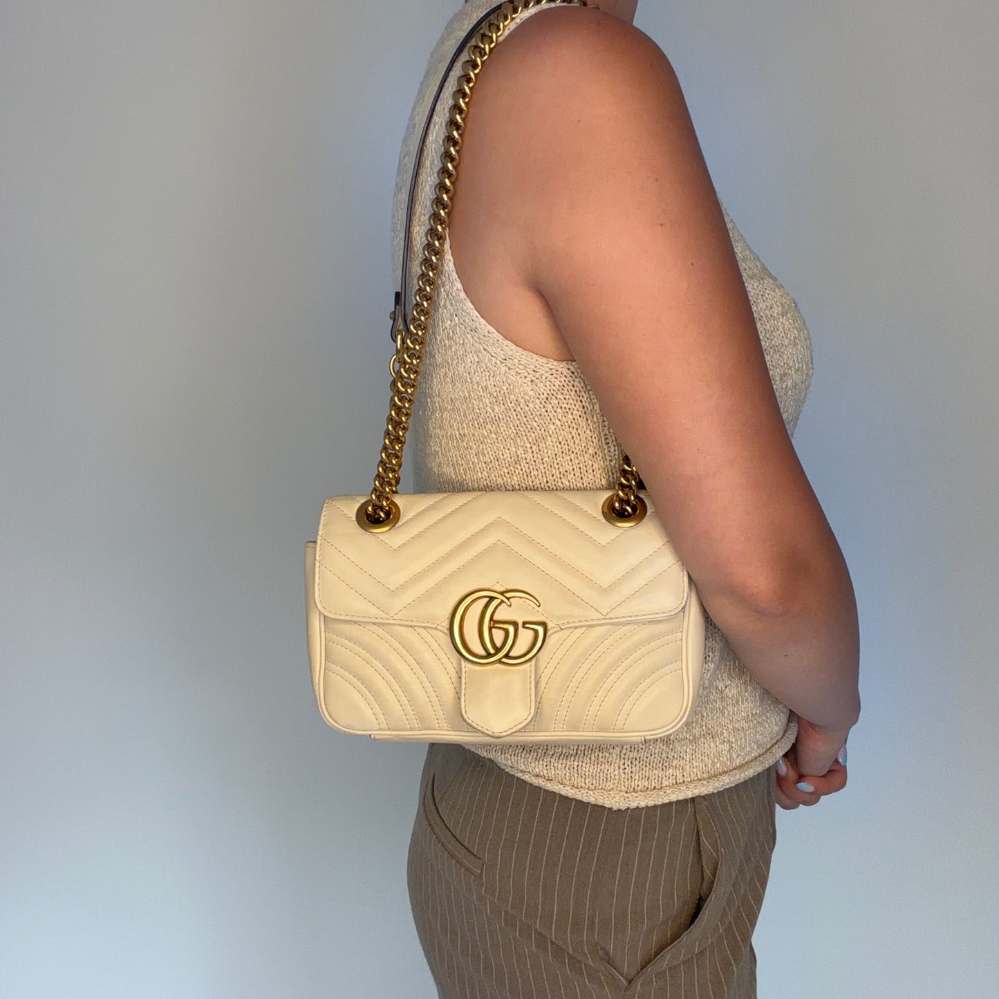 Gucci Marmont Flap Mini Off-White GHW
