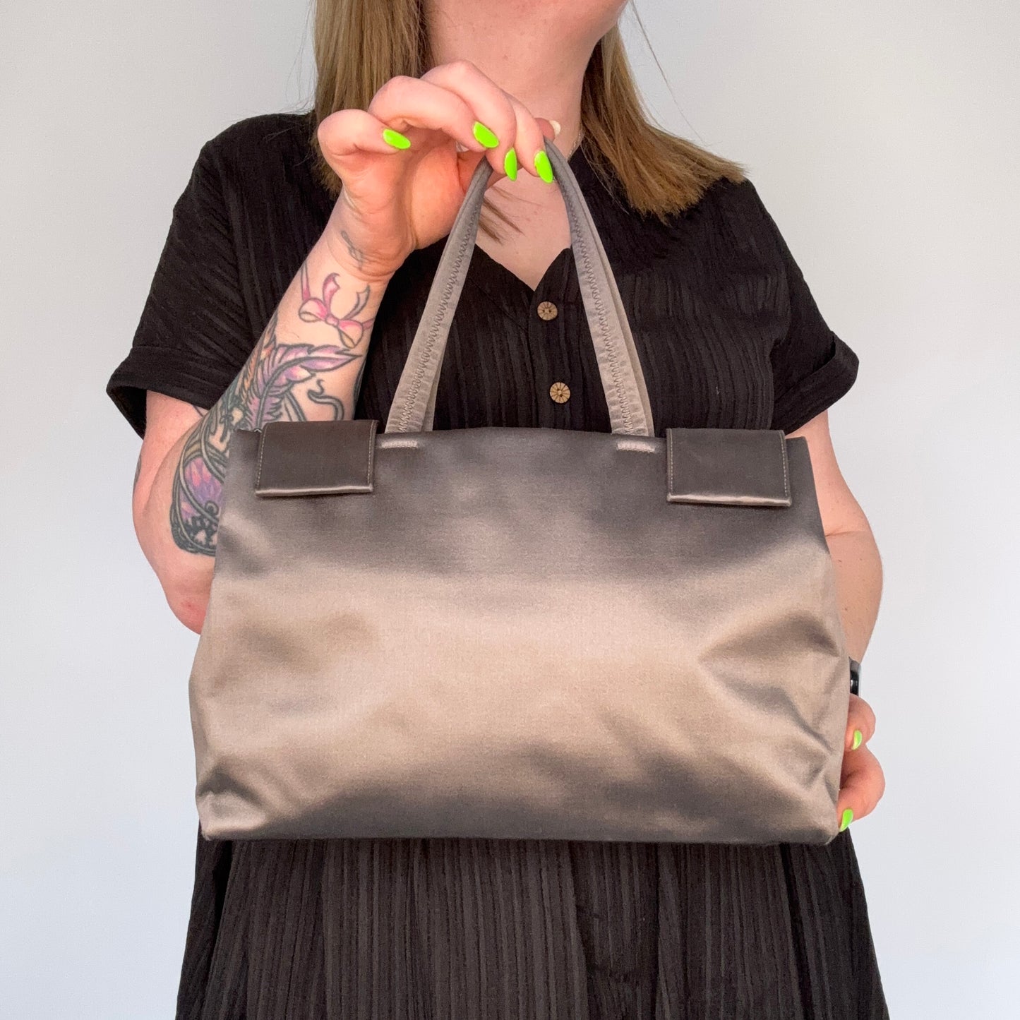 Prada Top Handle Bag Silver Satin