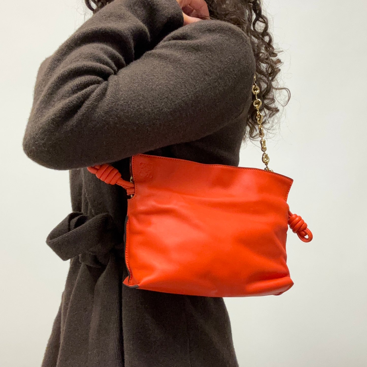 Loewe Flamenco Chain Mini Orange Leather Clutch