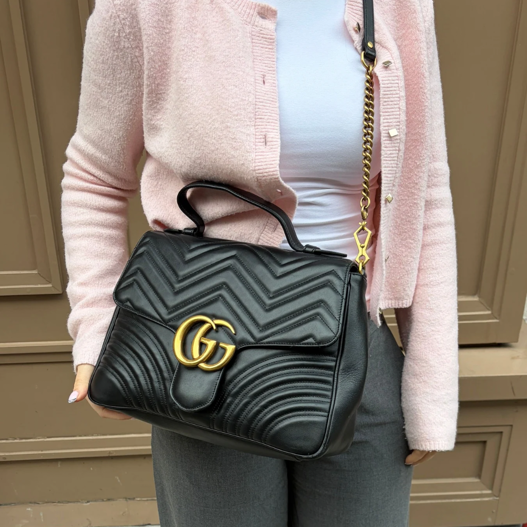 Gucci Marmont Top Handle Black GHW