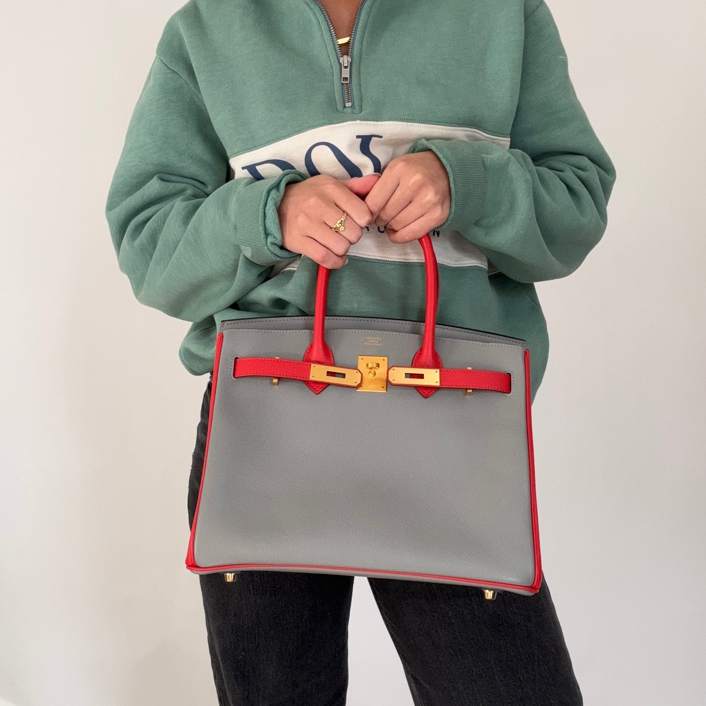 Hermes Birkin 30 SO Gris Tourterelle/Rouge Tomate Epsom with Brushed GHW 2016