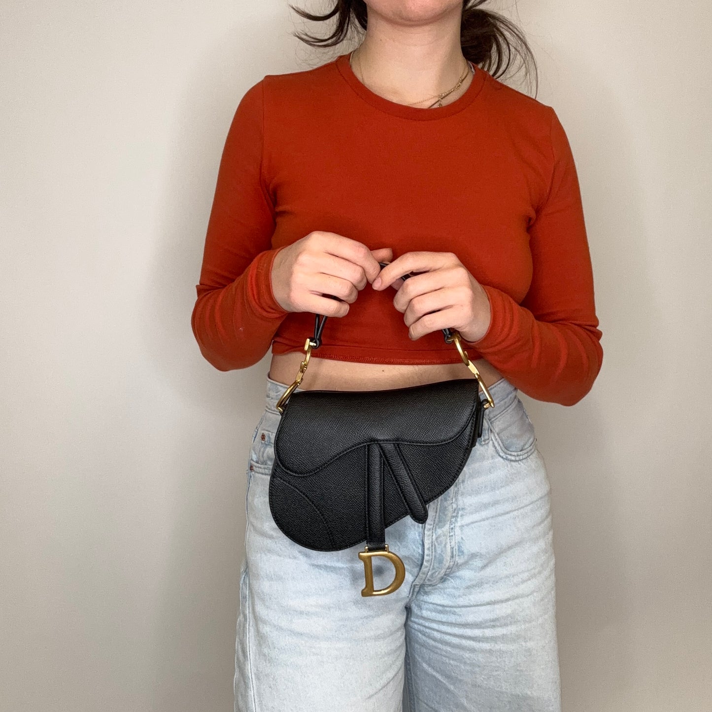 Dior Saddle Bag Mini with Strap Black Leather GHW 2022