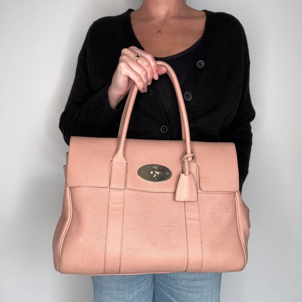 Mulberry Bayswater Plaster Pink Small Classic Grain Leather & Gold Hardware