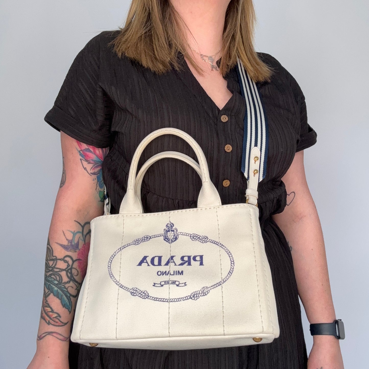 Prada Canapa Logo Convertible Canvas Tote White Small
