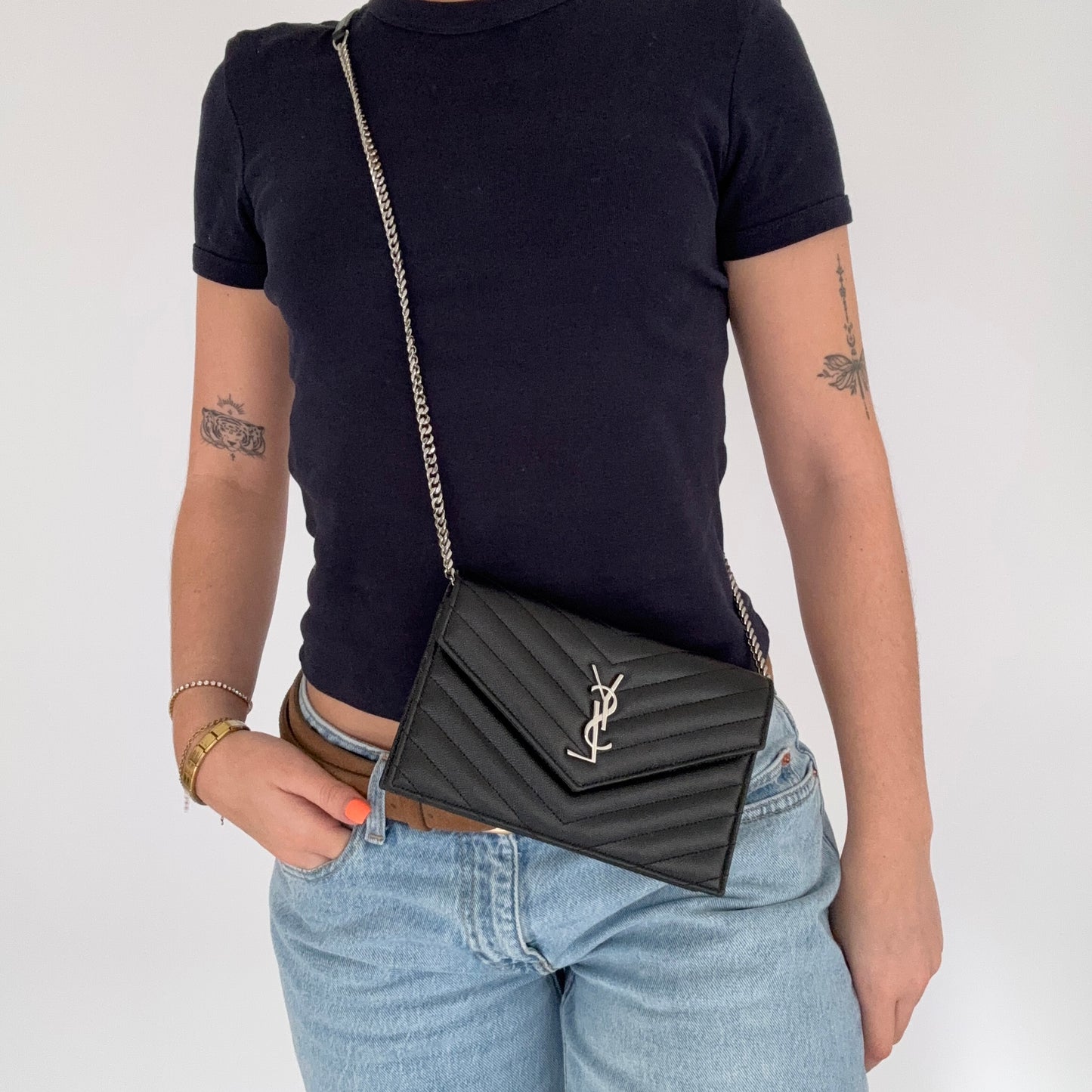 Saint Laurent Cassandra Envelope Wallet on Chain Black SHW 2022