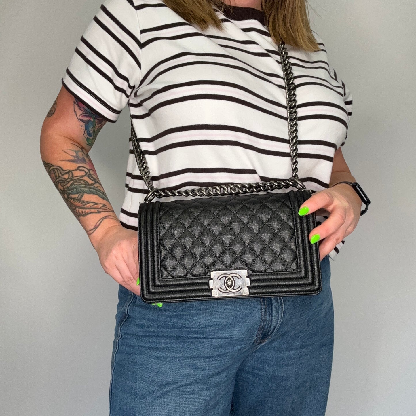 Chanel Boy Bag Medium Black with Ruthenium HW (NFID)