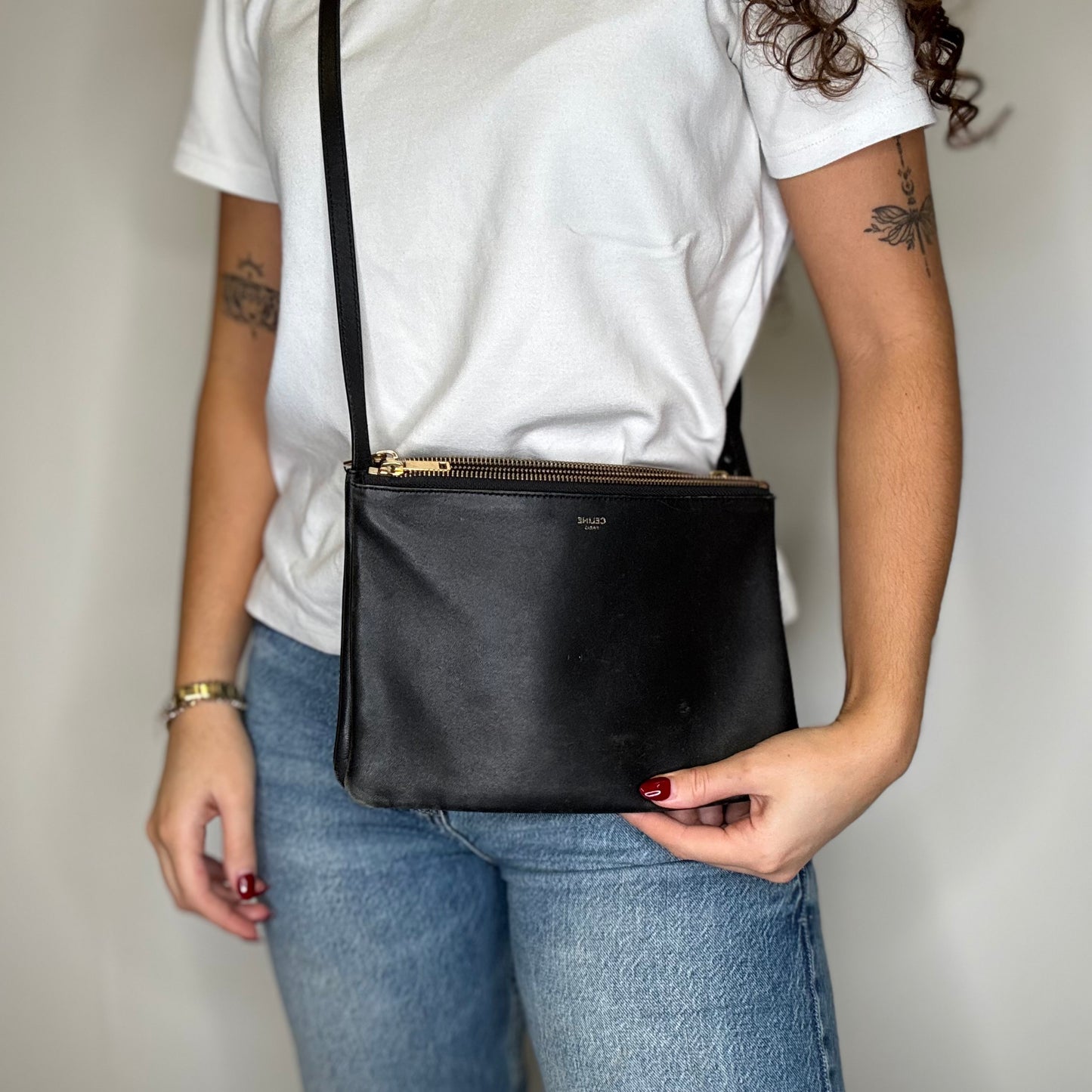 Celine Trio Pouch Lambskin Large Black