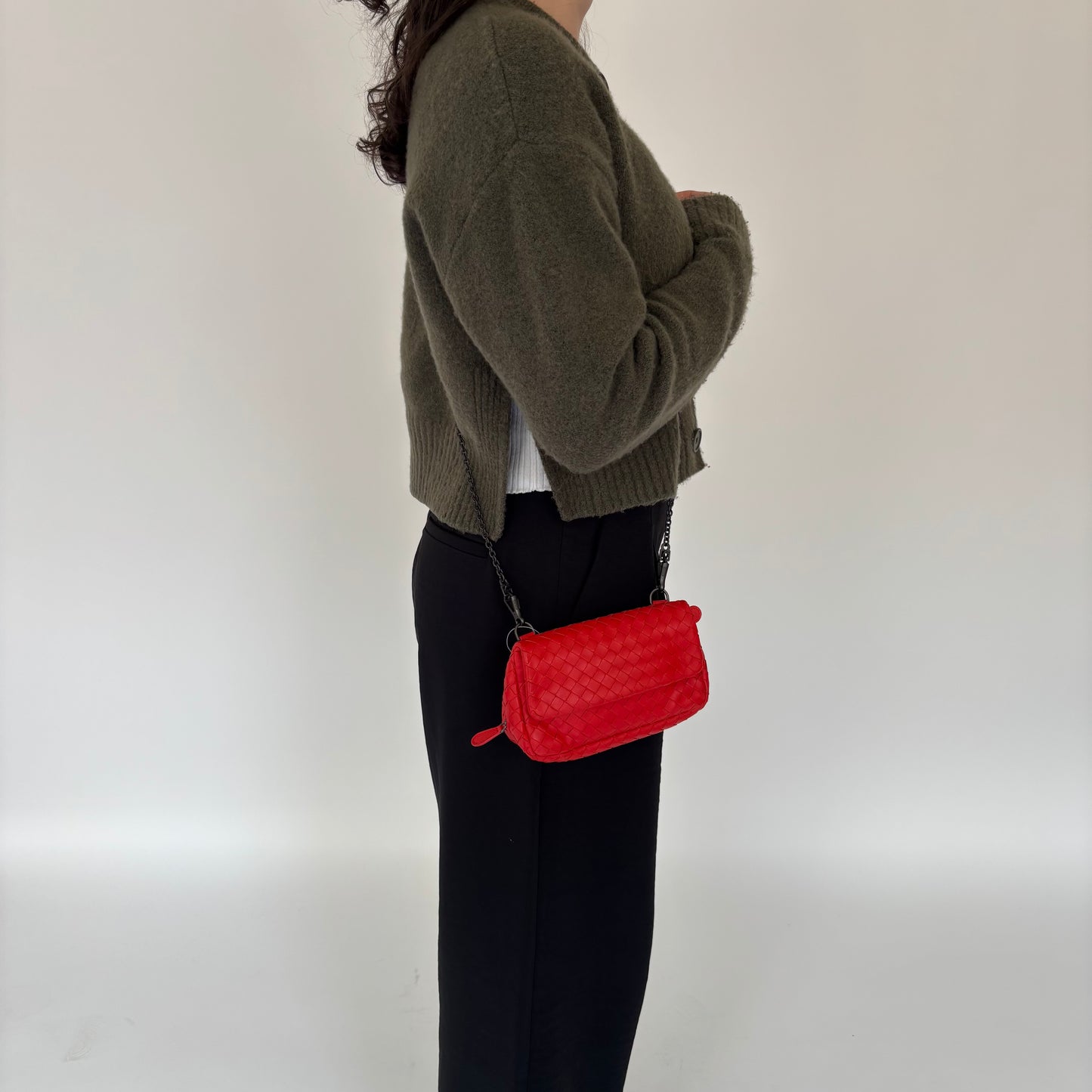 Bottega Veneta Red Mini Intrecciato Multi Zip Crossbody