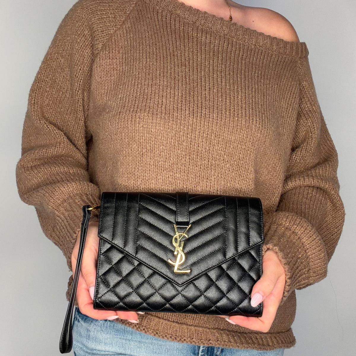 Saint Laurent College Pouch Black Grain De Poudre