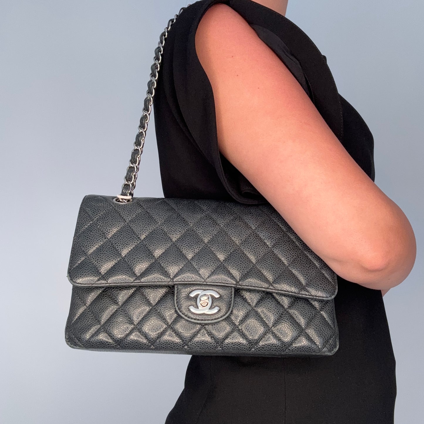 Chanel Classic Double Flap Bag Medium Black Caviar SHW 2018