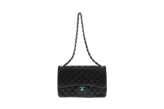 Chanel Black Lambskin Classic Jumbo Double Flap 2016
