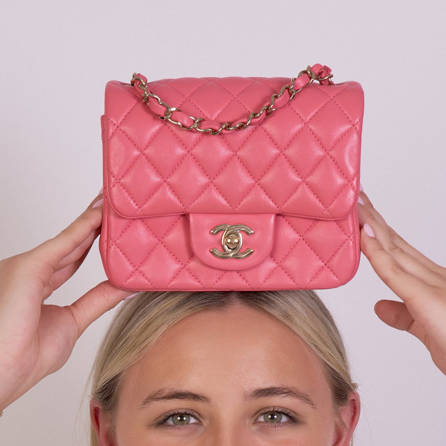 Chanel Classique Mini Carré Agneau Rose GHW 2020