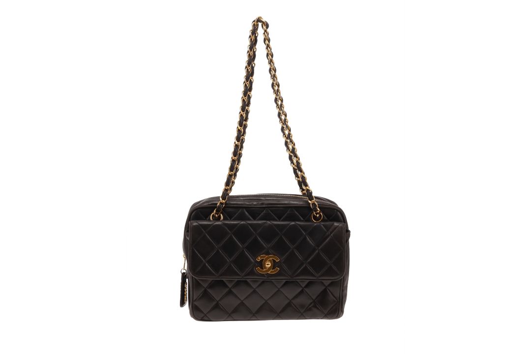 Chanel Brown Lambskin Vintage Front Pocket Square Chain Shoulder Bag 1994/96