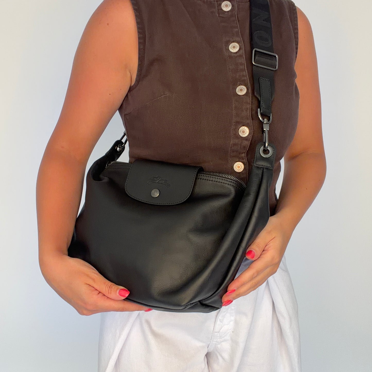 Longchamp Xtra Hobo M Black Leather 2x Straps