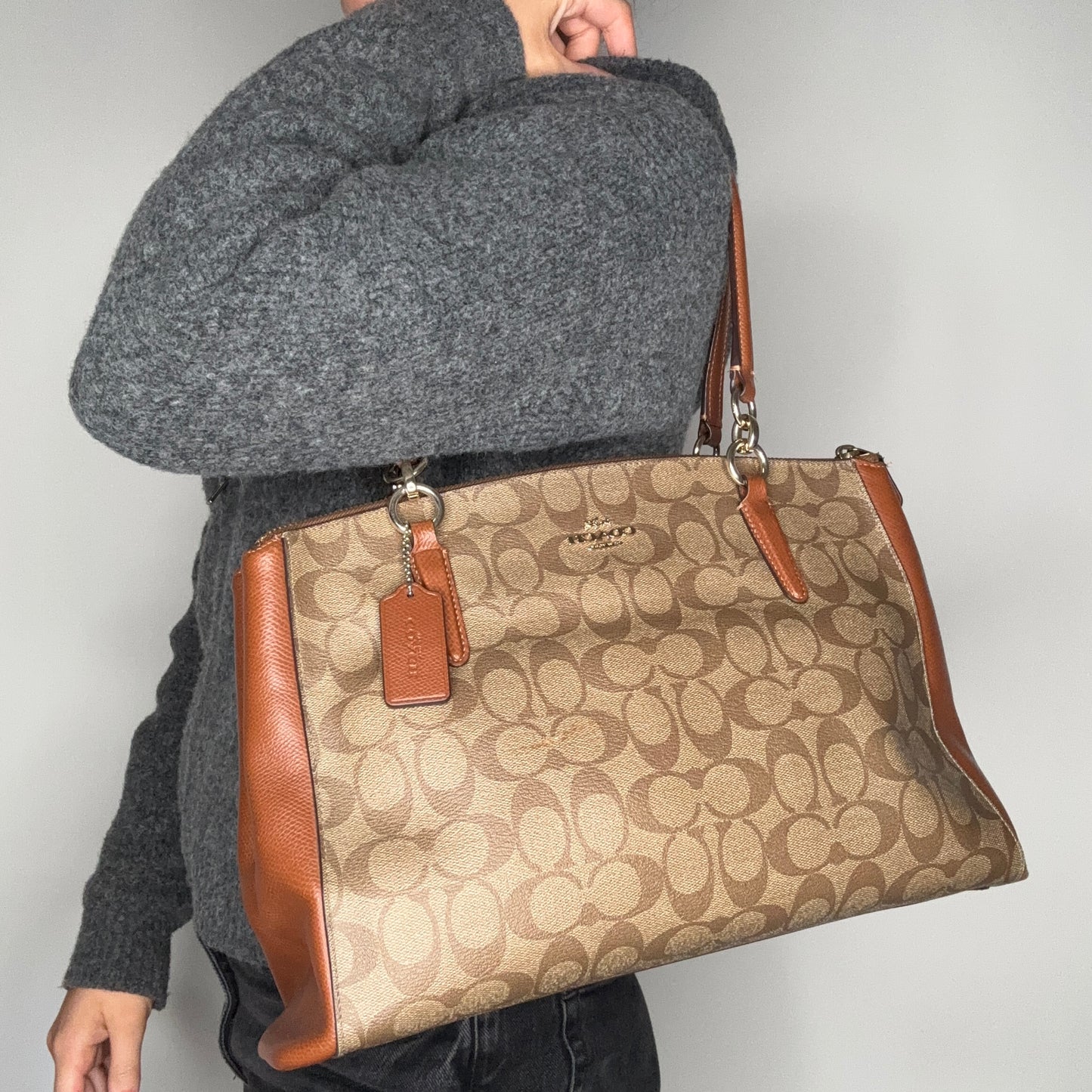 Coach Christie Carryall Signature Canavs and Tan Leather (missing long strap)