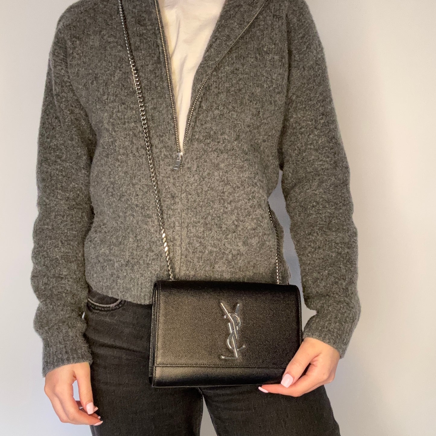 Saint Laurent Kate Medium Grain De Poudre Chain Bag Black