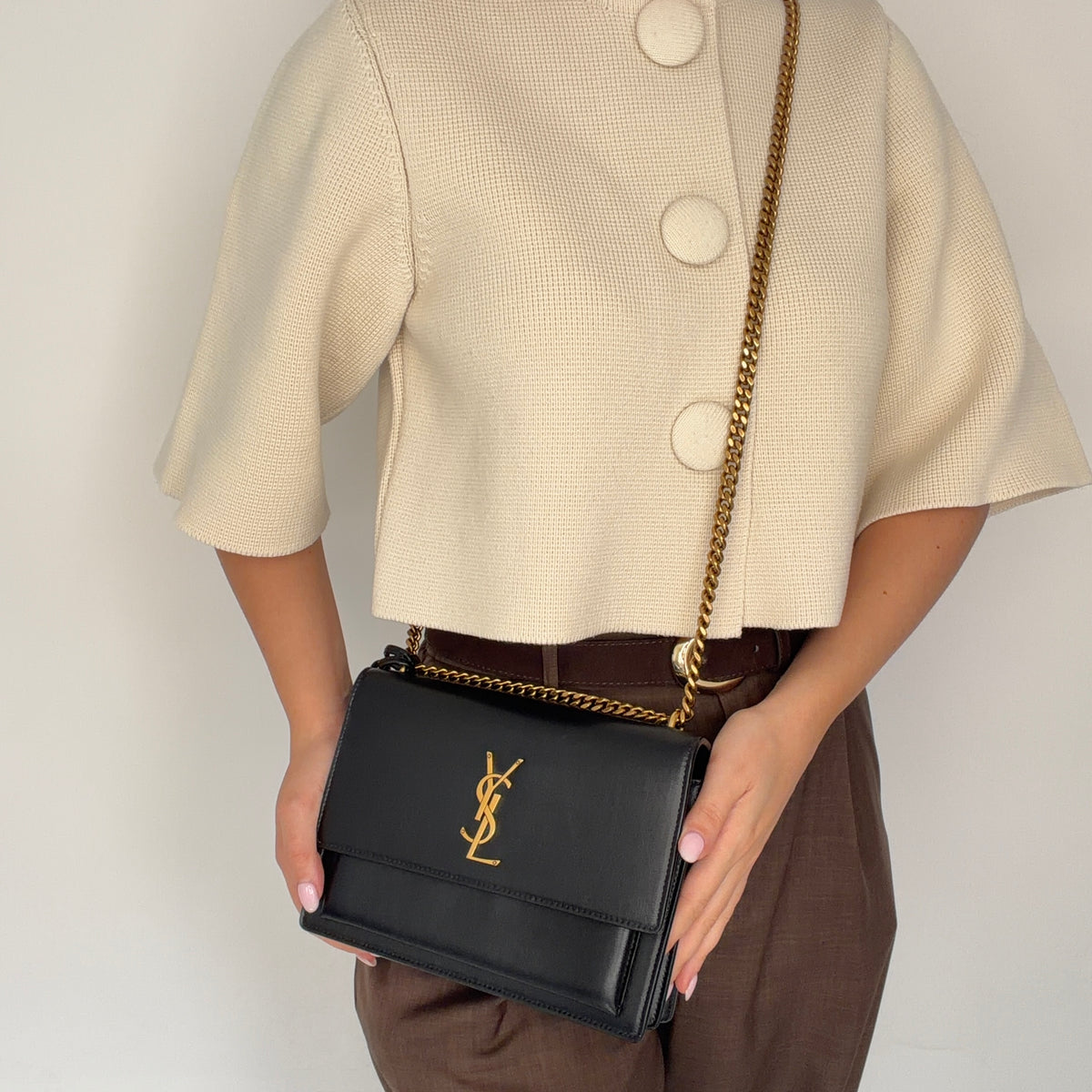 Saint Laurent Sunset Small Black With Antiqued Gold Hardware