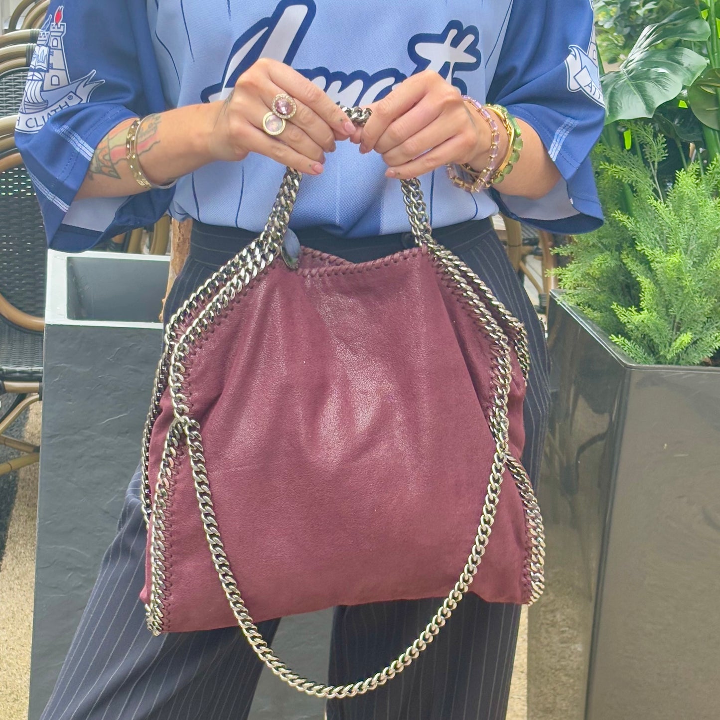 Stella McCartney 3 Chain Falabala Tote Maroon Shaggy Deer SHW