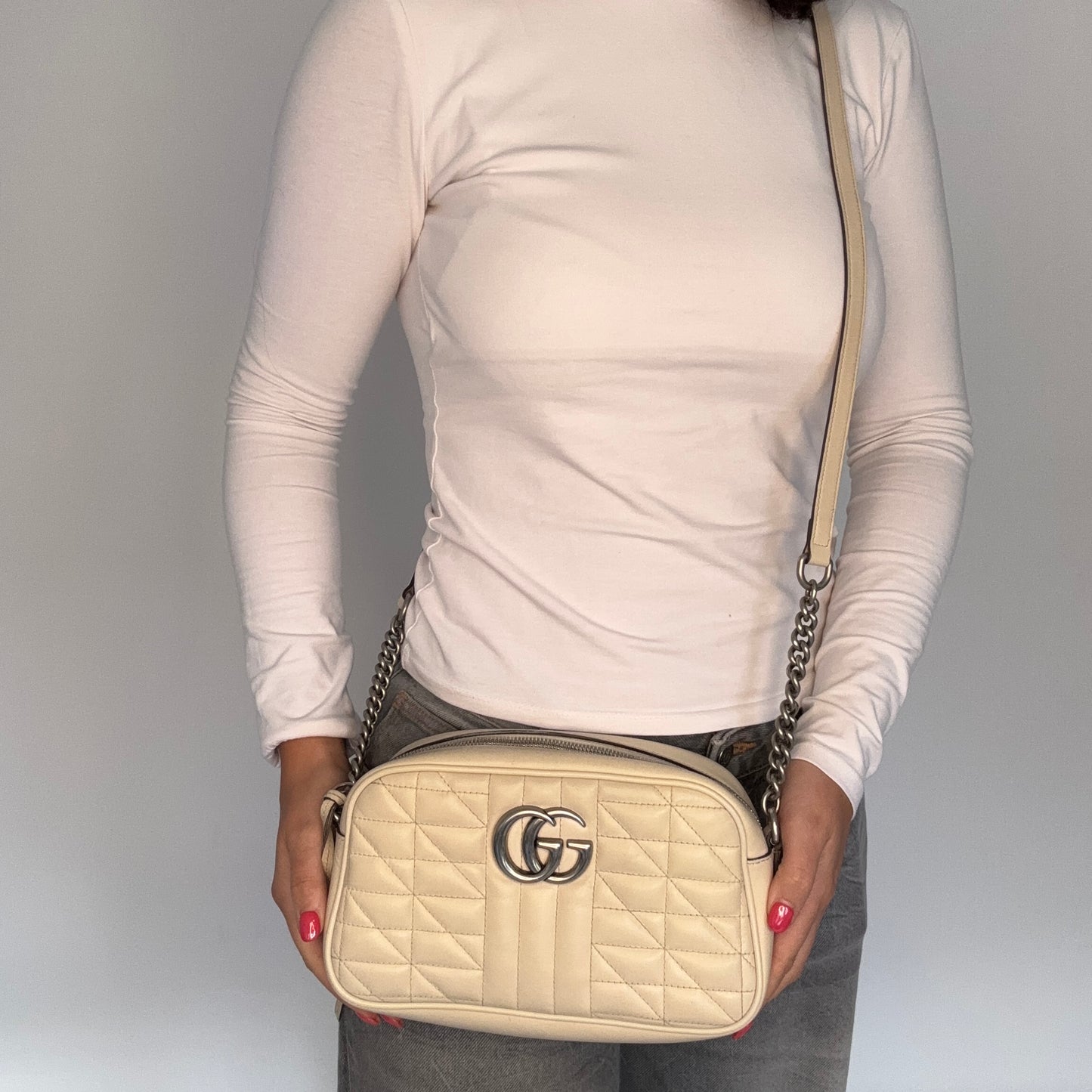 Gucci Marmont Camera Bag Small Mixed Matelasse Ivory SHW