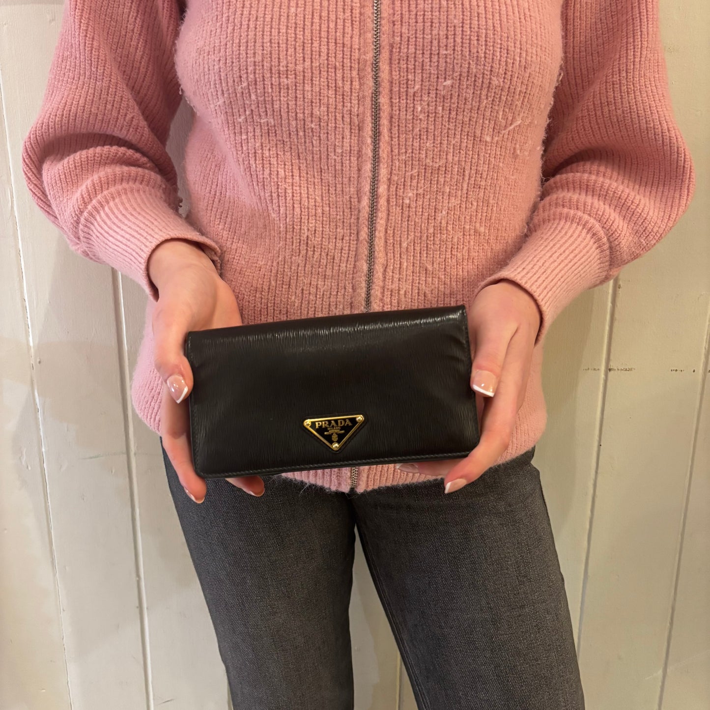 Prada Wallet Black Textured Leather Large