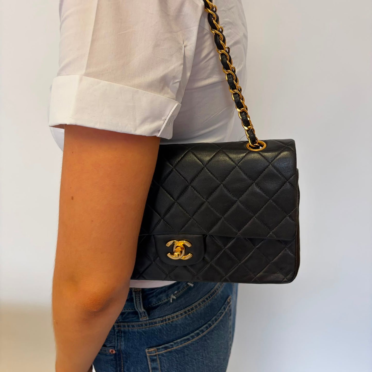 Chanel Classic Double Flap Medium Black Lambskin Gold Hardware 94/96