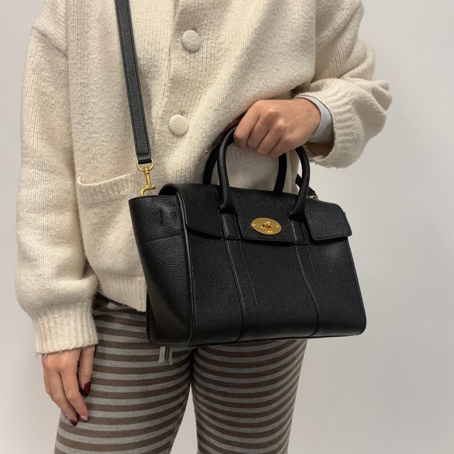 Mulberry Small Bayswater with Strap Black Classic Grain GHW