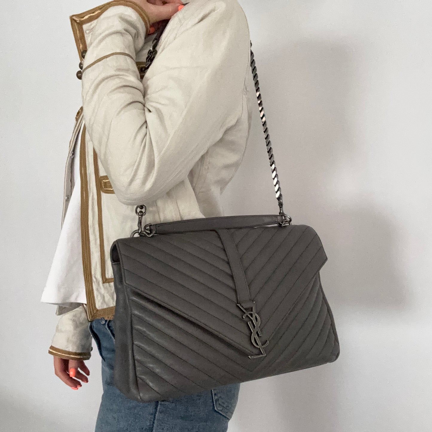 Saint Laurent College Bag Large Grey 2015