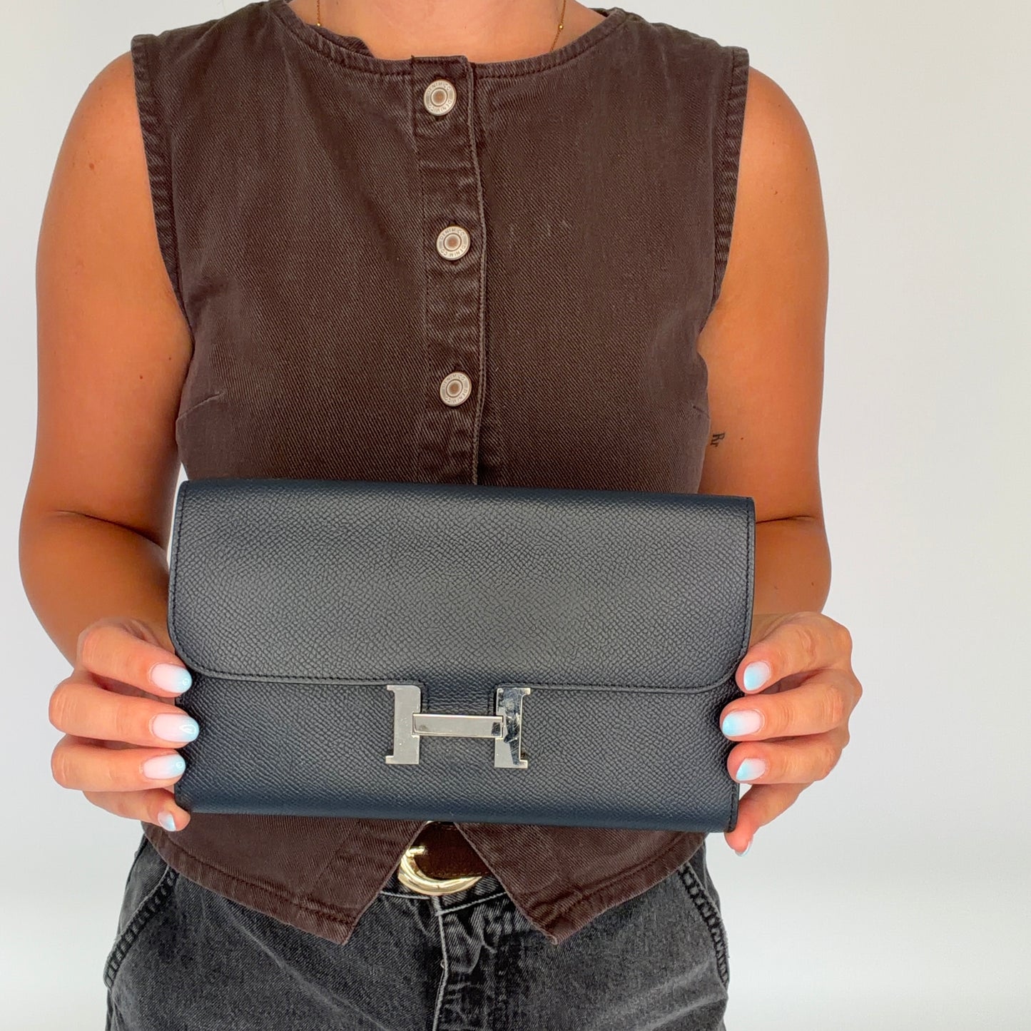 Hermes Constance Long Wallet Navy Epsom PHW 2018