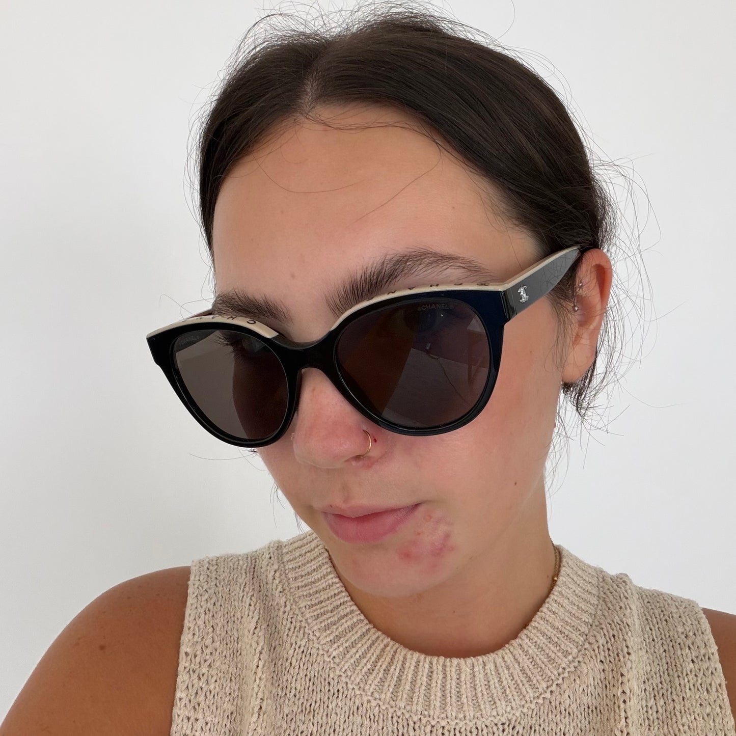 Chanel Sunglasses 5414 Logo Rim Black/Beige