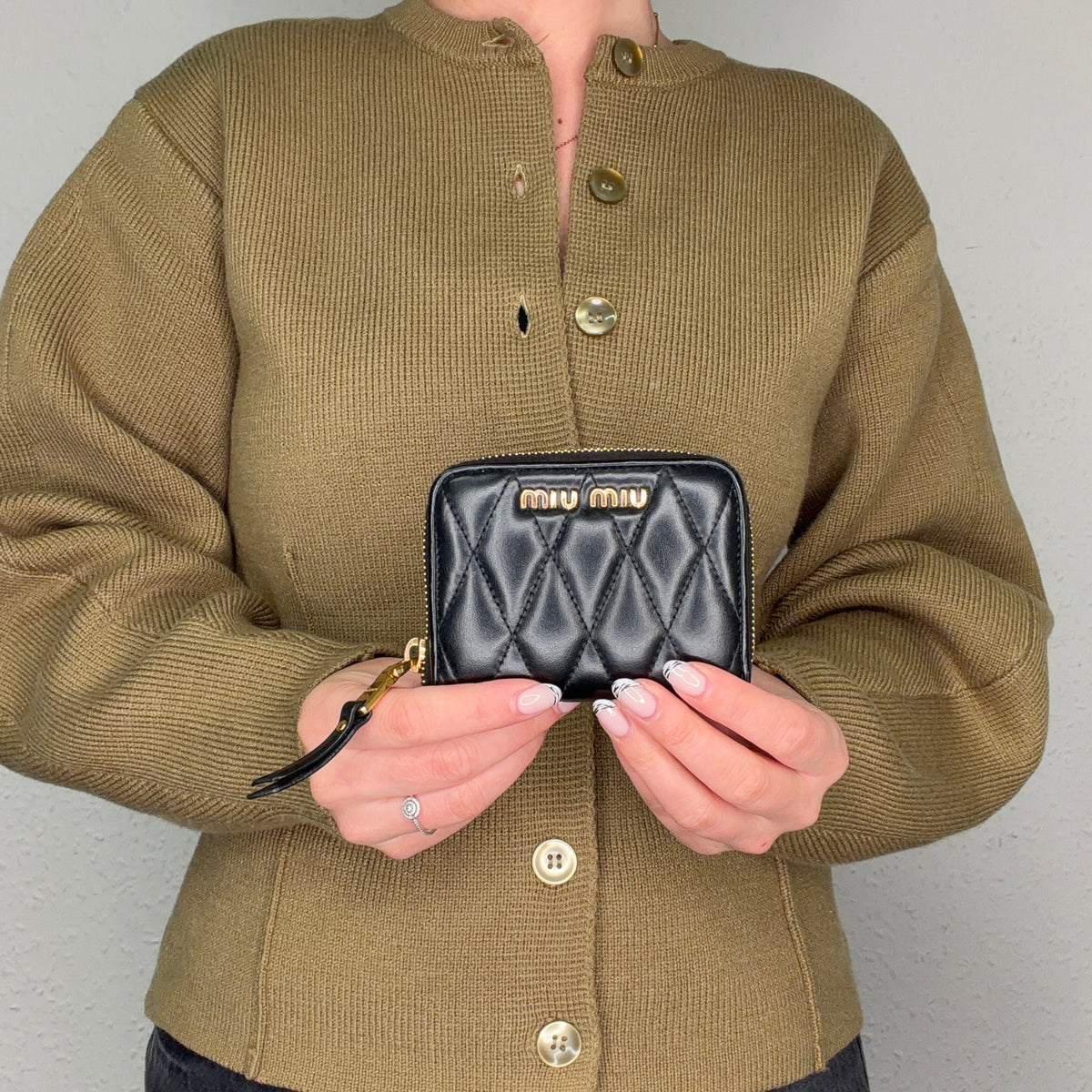 Miu Miu Small Zipped Wallet Black Matelasse GHW