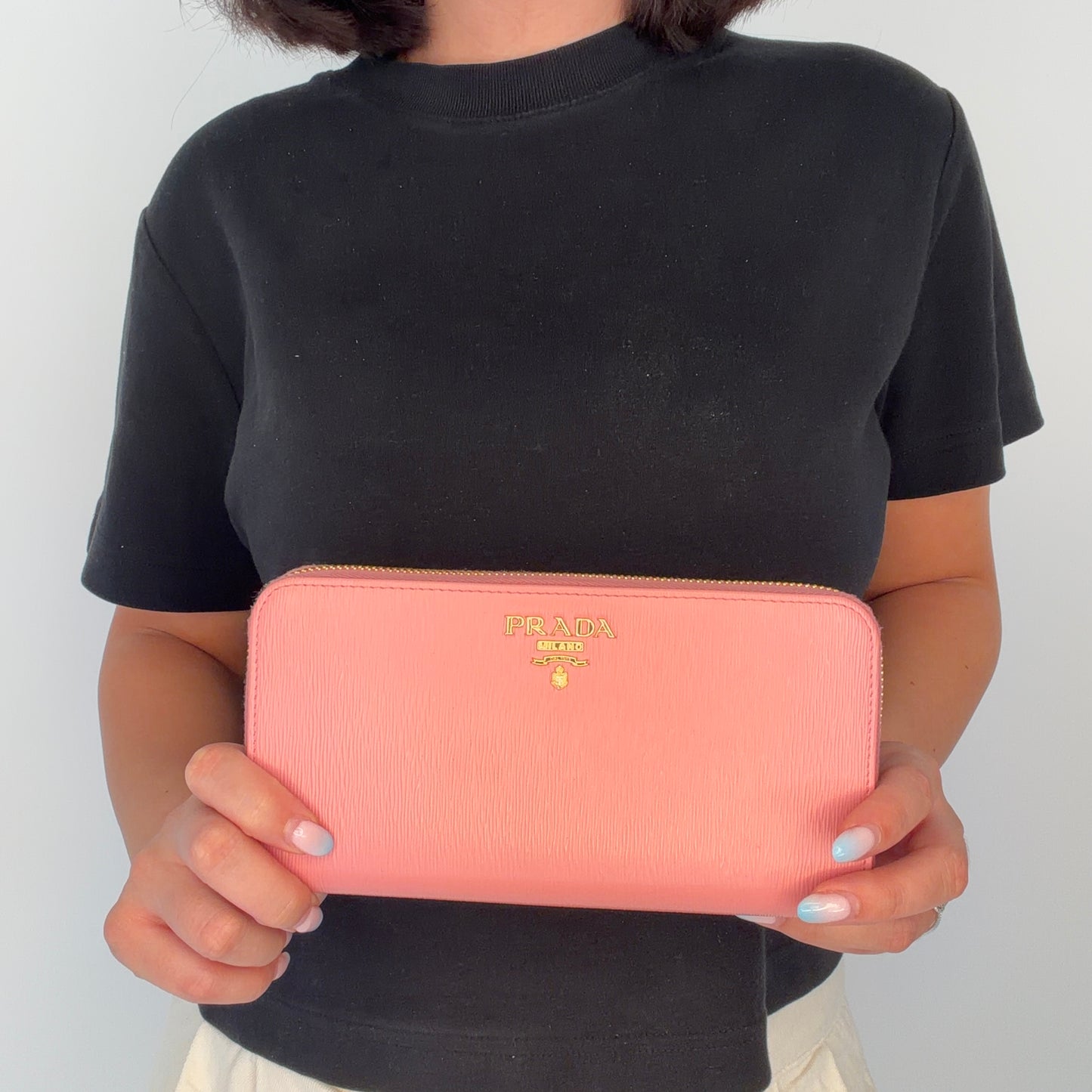 Prada Long Zipped Wallet Baby Pink Saffiano
