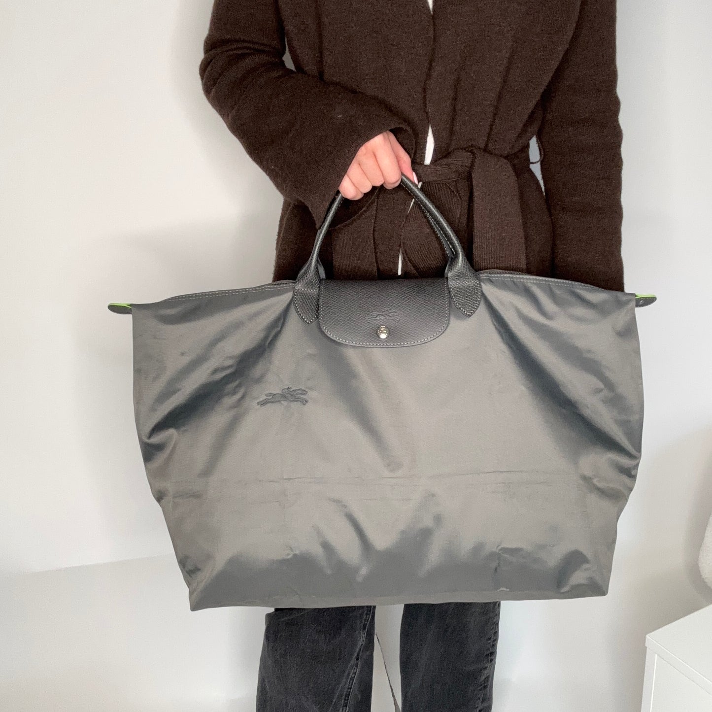 Longchamp Le Pliage Club Large Grey & Green