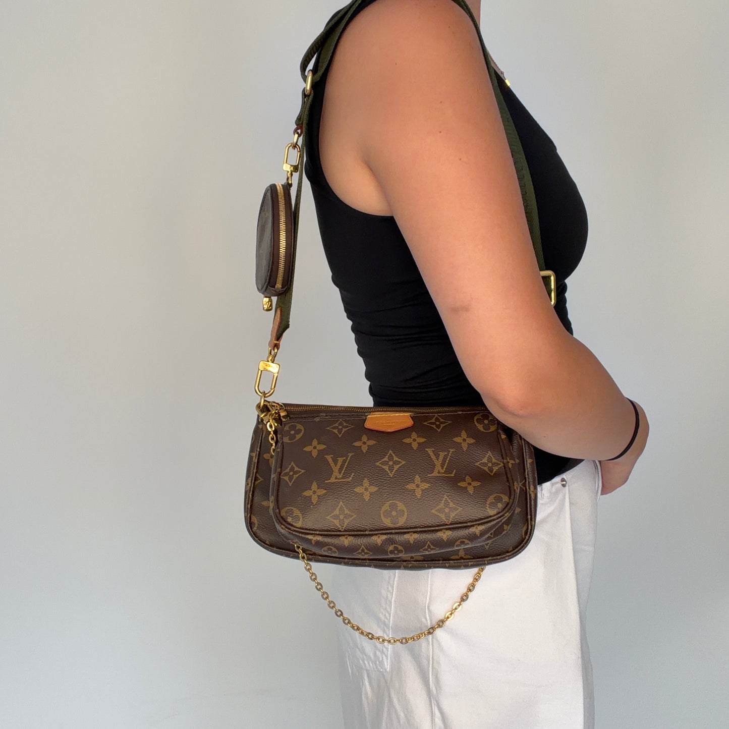 Louis Vuitto Multi-Pochette Monogram With Khaki Cotton Strap