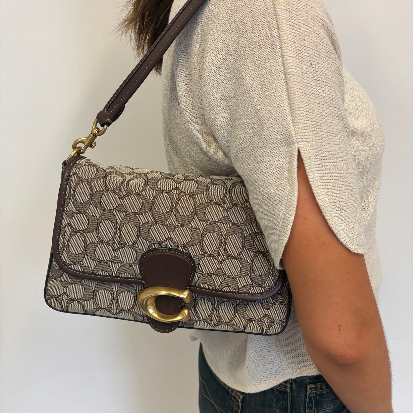 Coach Soft Tabby Shoulder Bag Signature Canvas Brown