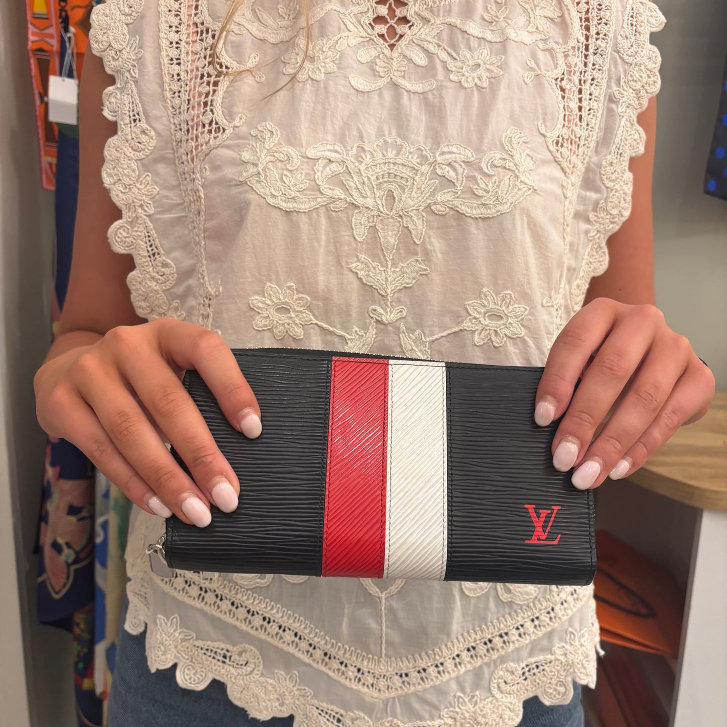 Louis Vuitton Zippy Wallet Long With Red & White Stripe Epi Leather CA3198