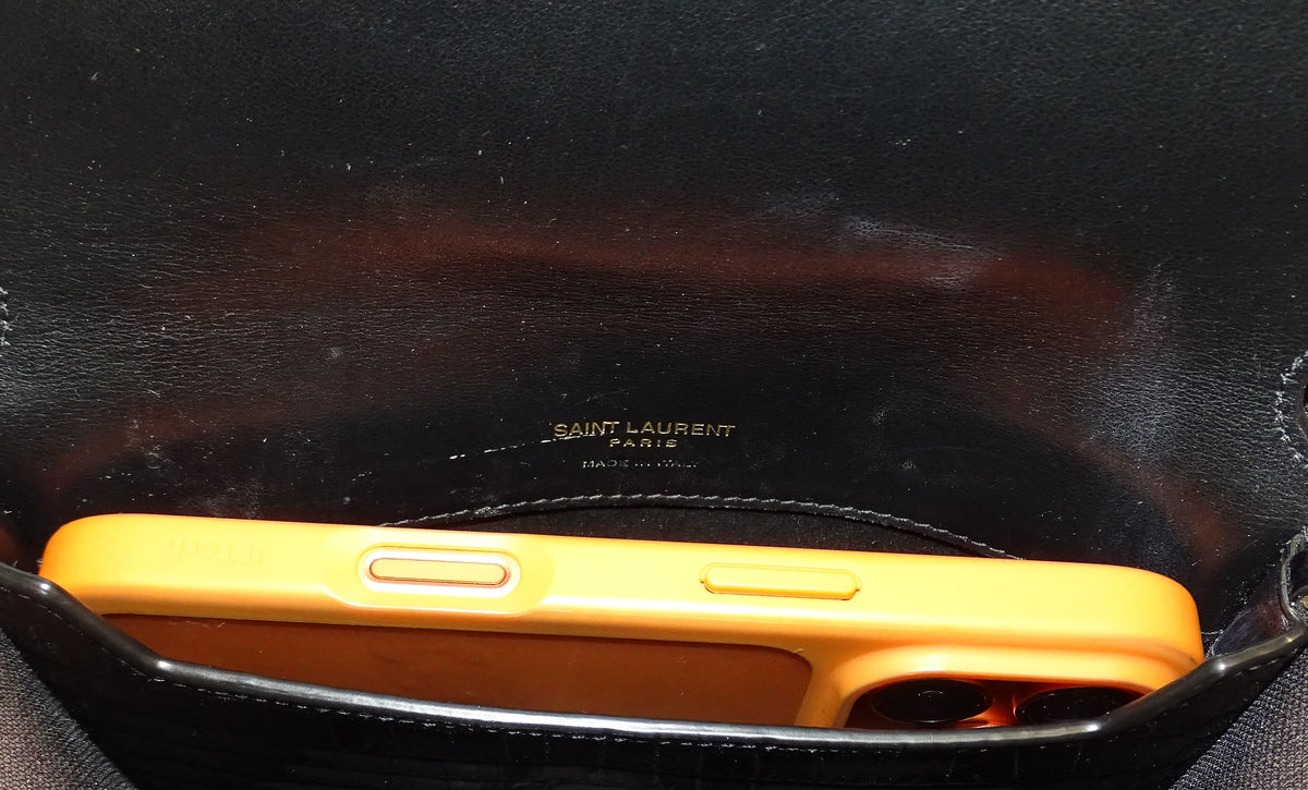 Saint Laurent Cassandre Strap Croc Embossed Phone Case