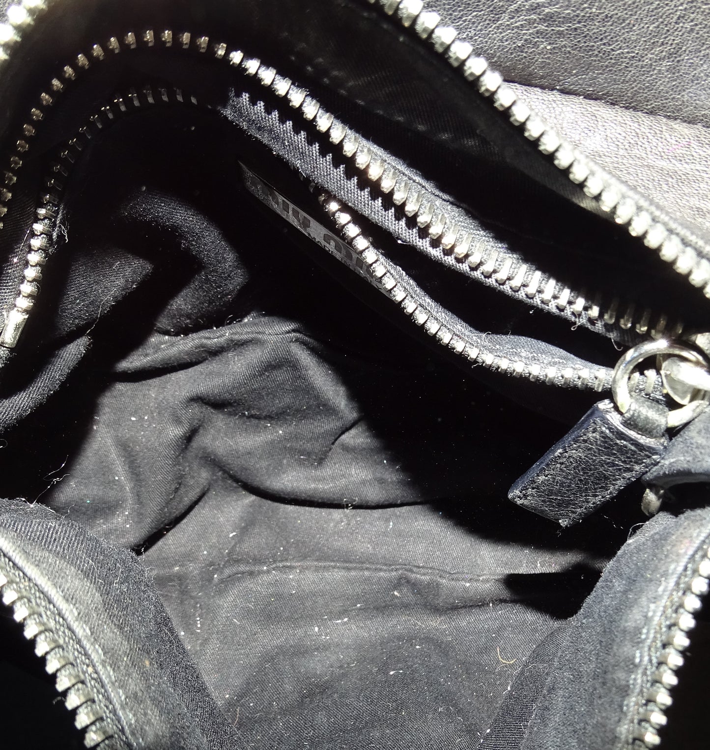 Miu Miu Flap Shoulder Bag Vintage Distressed Black with Rose Detail