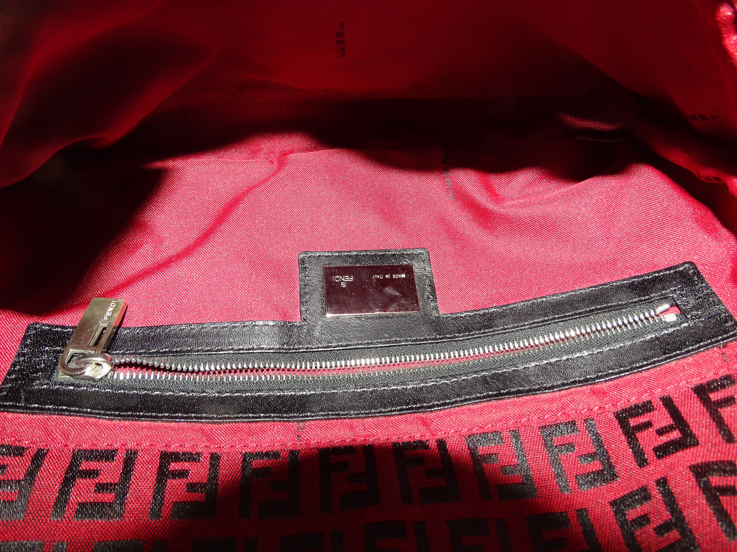 Fendi Baguette Red Zucchino and Black Leather Trim