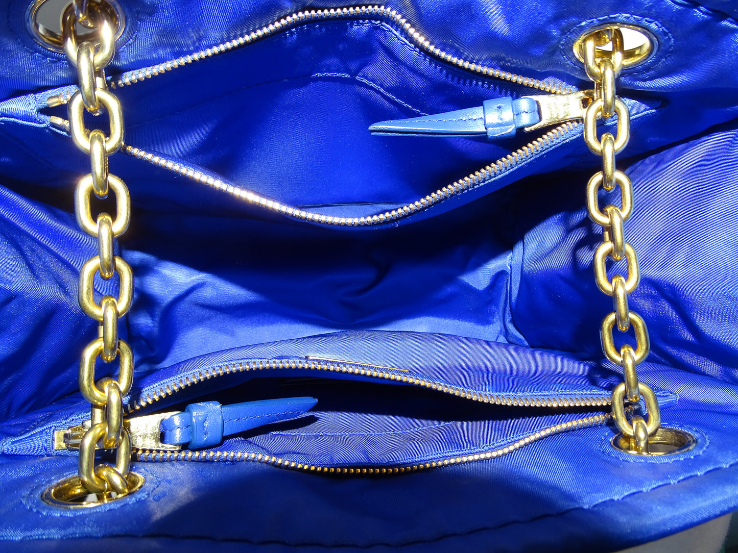 Prada Tote Indaco Nylon Contrast Stitch