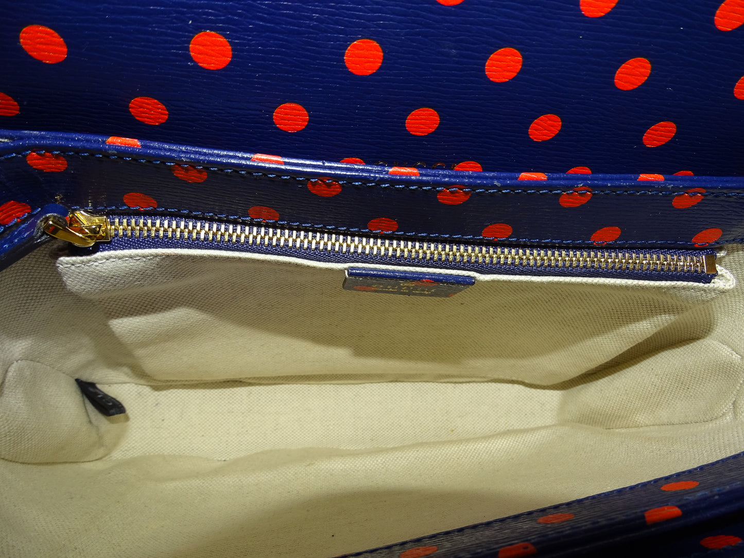 Gucci Horsebit 1955 Shanghai Shoulder Bag – Navy Polka Dot Calfskin