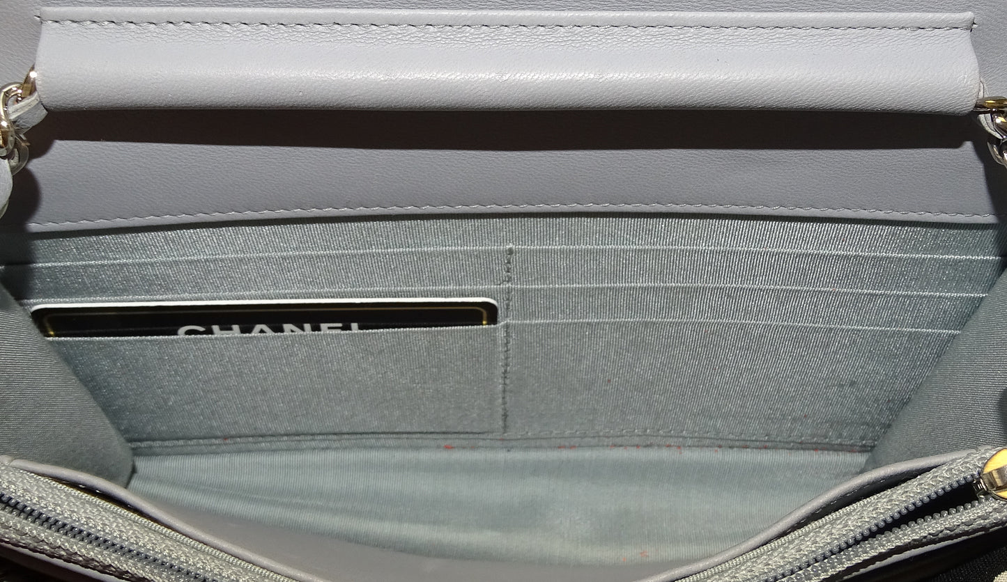 Chanel Pink/Navy/Grey Boy Fluo Wallet On Chain 2016