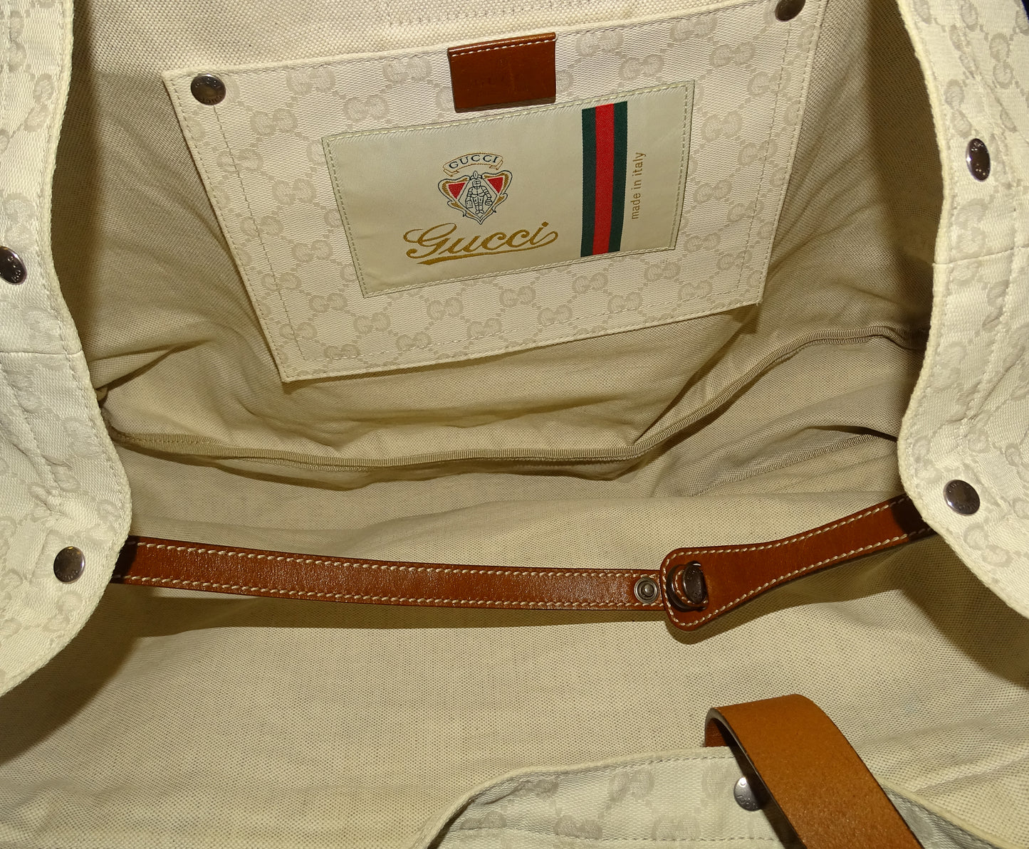 Gucci Emblem XL Shopper Tote In White GG Canvas