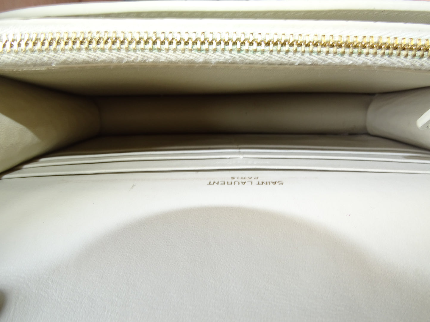 Saint Laurent Sunset Chain Wallet Cream Croc-Embossed GHW 2022