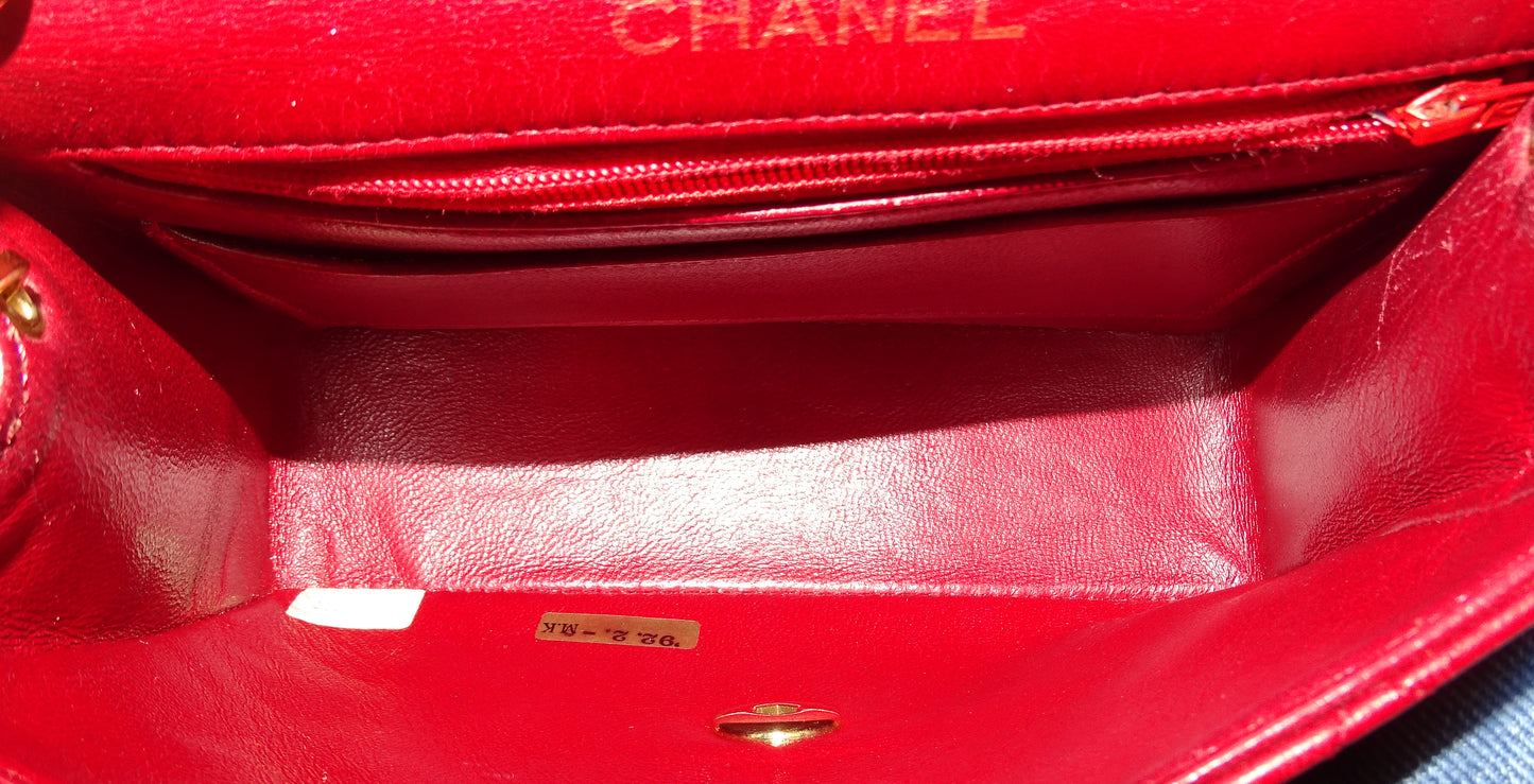 Chanel Classic Mini Square Vintage Red GHW 1989/91