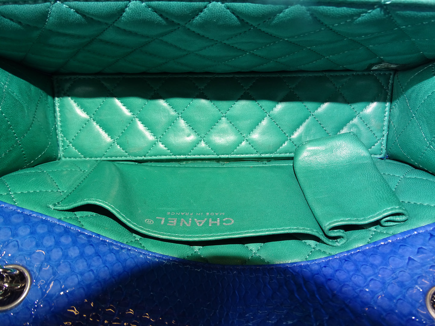 Chanel East West Blue Python Flap Bag Vintage 2008