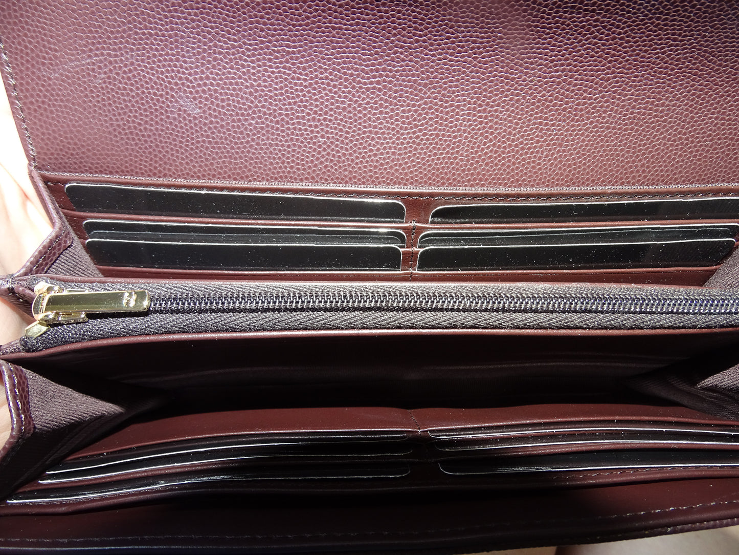 Chanel Long Flap Wallet with Textured CC Burgundy Caviar (NFID)